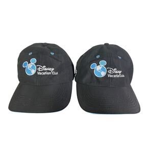Disney Vacation Club Member Hats Lot of 2 Black Adjustable‎ Embroidered Mickey